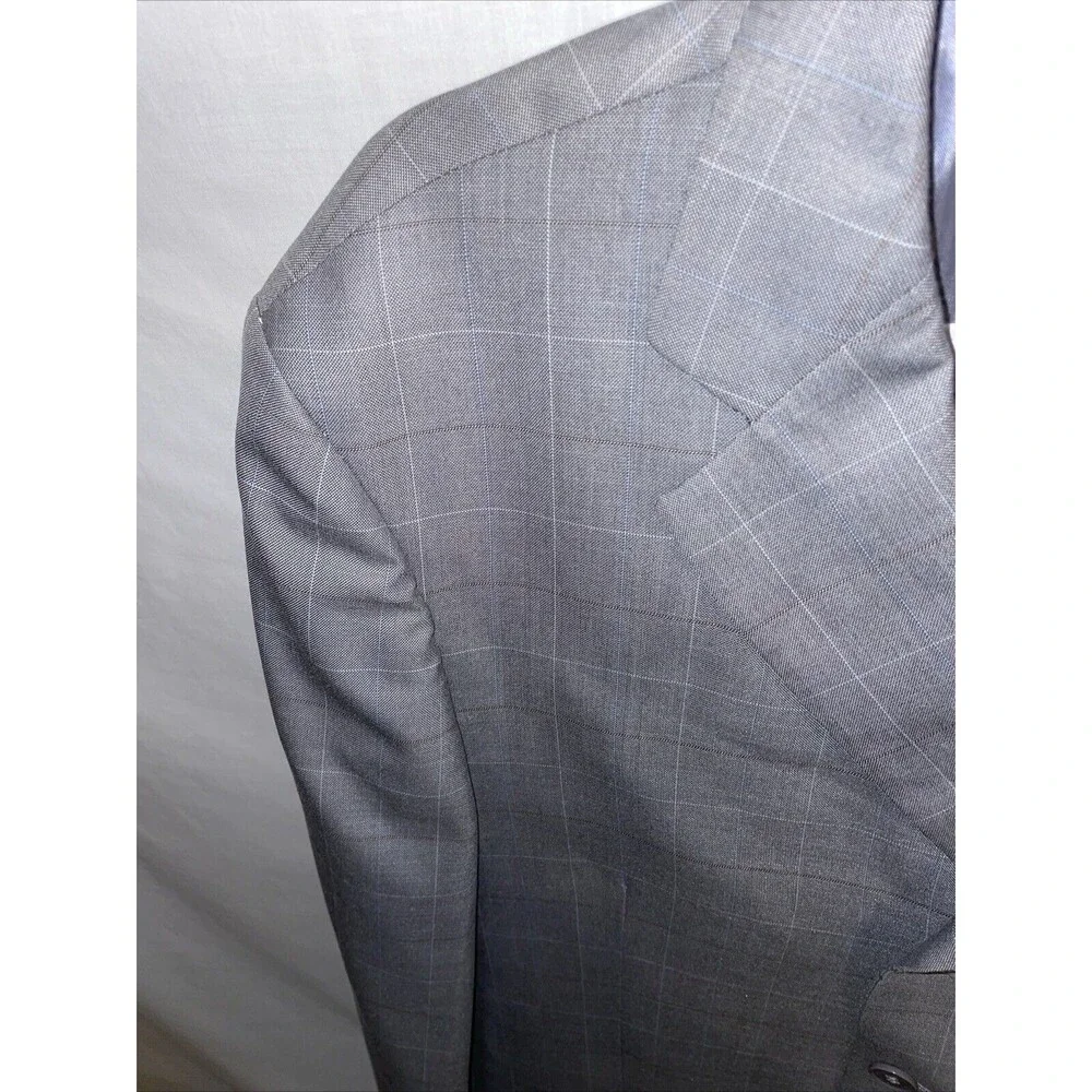 Vittorio St. Angelo Men’s Suit Jacket Size 42L Gray Business Formal Windowpane